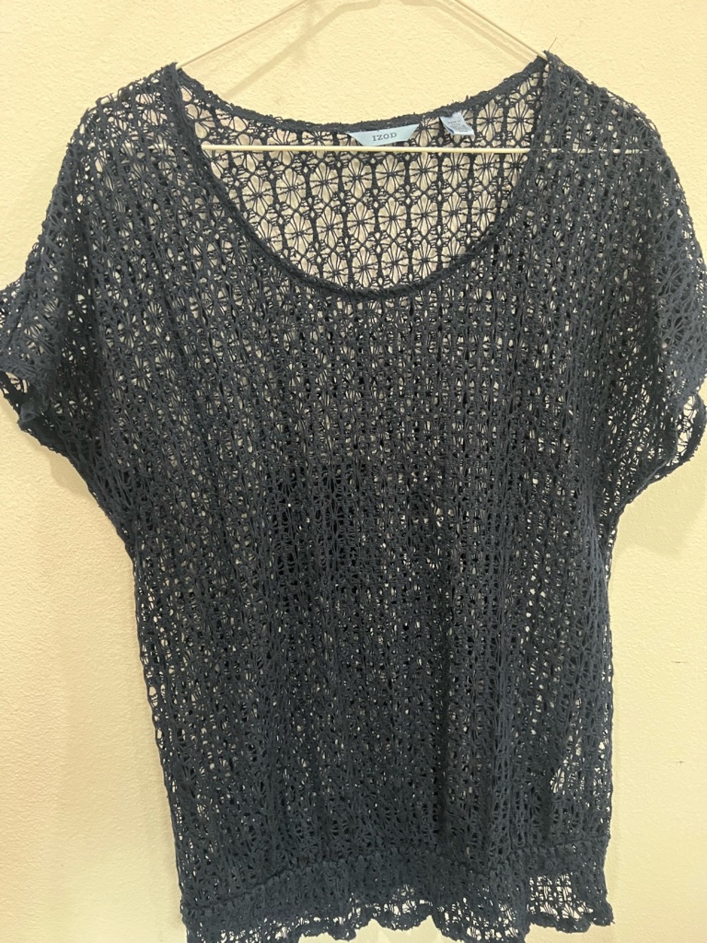 Izod Navy Open-Knit Short Sleeve Top